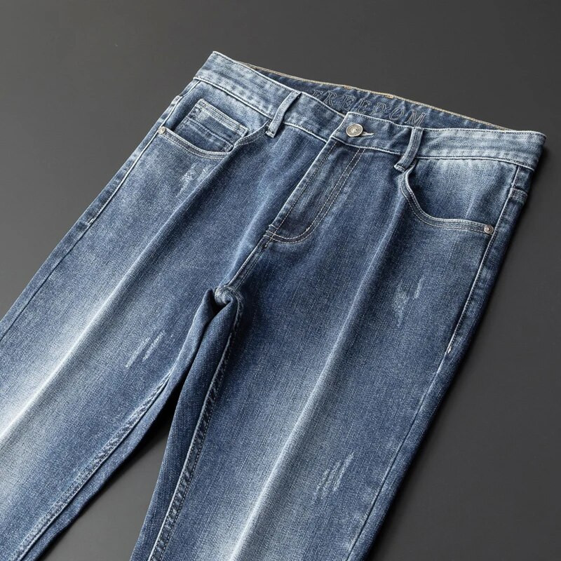 BROWON 2024 őszi új férfi farmernadrág, divatos egyszínű, cipzáras férfi bő farmer Középső, egyenes, alkalmi teljes hosszúságú farmer férfi ruhák