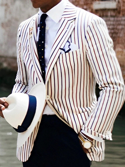 Blazer de birou pentru bărbați, cu mânecă lungă, în dungi, cu un singur buton, de toamnă, subțire, cu guler cu crestătură, haină ocazională, îmbrăcăminte pentru bărbați, 2023