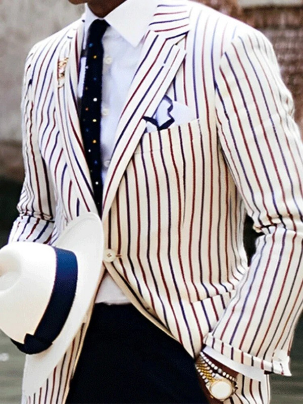 Vyriškas biuro švarkas ilgomis rankovėmis dryžuotas, su vienu mygtuku rudeninis plonas dantytas apykaklės švarkas Laisvalaikio paltas Viršutiniai drabužiai Vyriški drabužiai 2023 m.