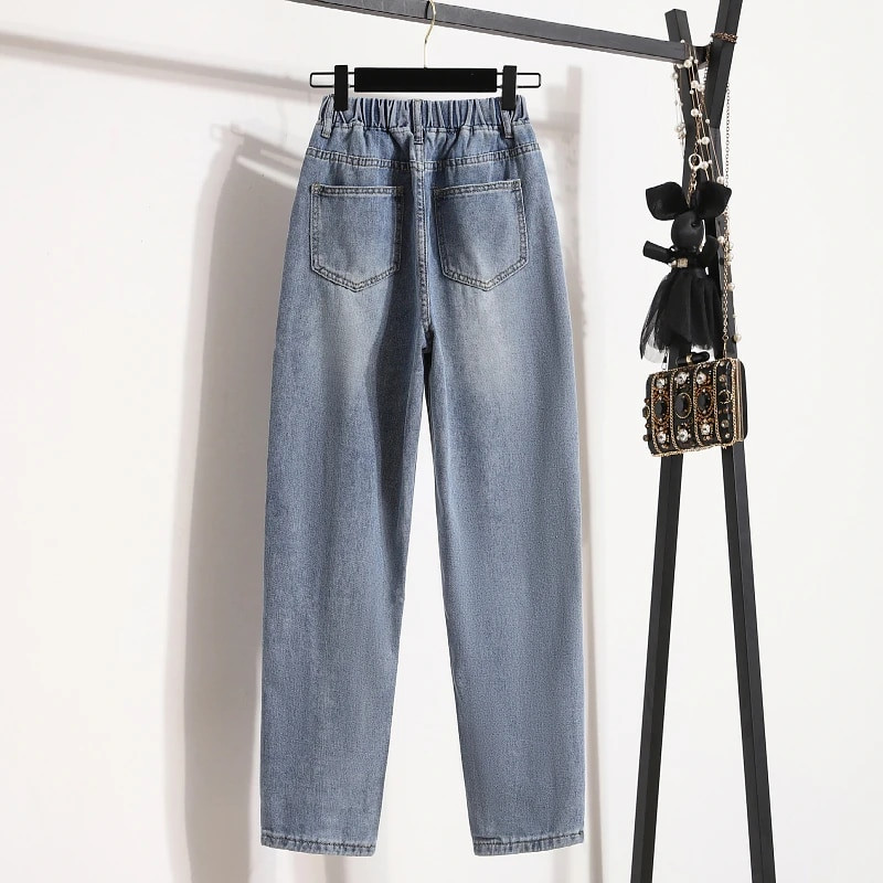 S-5XL Ženske traperice Elastični struk Labave ležerne traper harem hlače Proljeće Jesen Svestrane hlače Ženske traperice velikih veličina