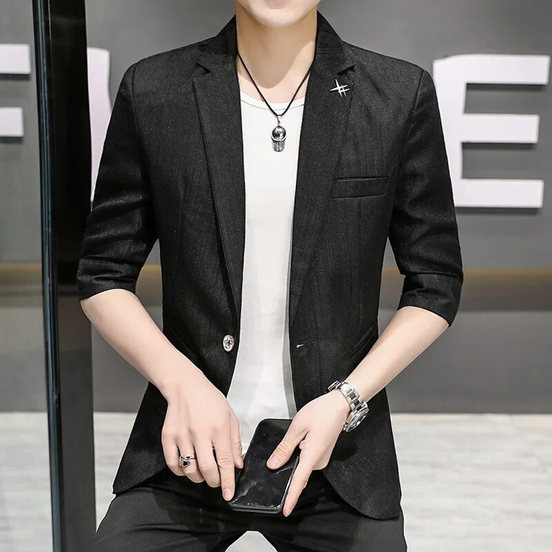 HOO 2023, muška ljetna, tanka, uska jakna srednjih rukava, mladenački zgodni sjajni sako za slobodno vrijeme