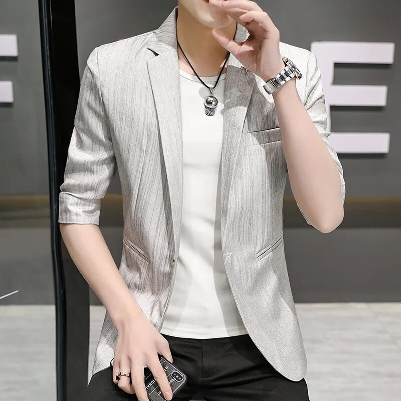 HOO 2023, muška ljetna, tanka, uska jakna srednjih rukava, mladenački zgodni sjajni sako za slobodno vrijeme