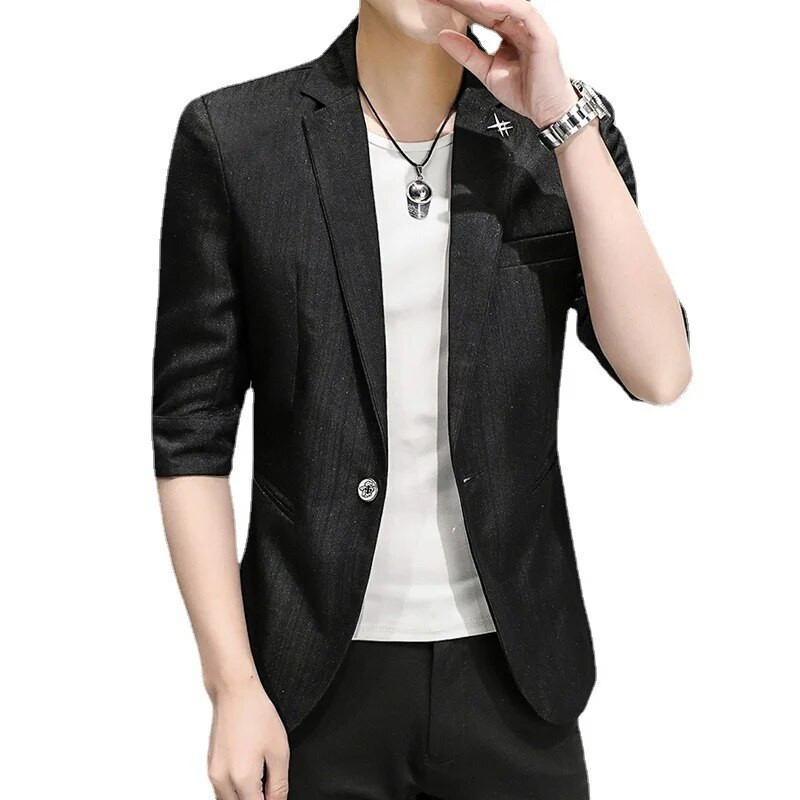 HOO 2023, muška ljetna, tanka, uska jakna srednjih rukava, mladenački zgodni sjajni sako za slobodno vrijeme