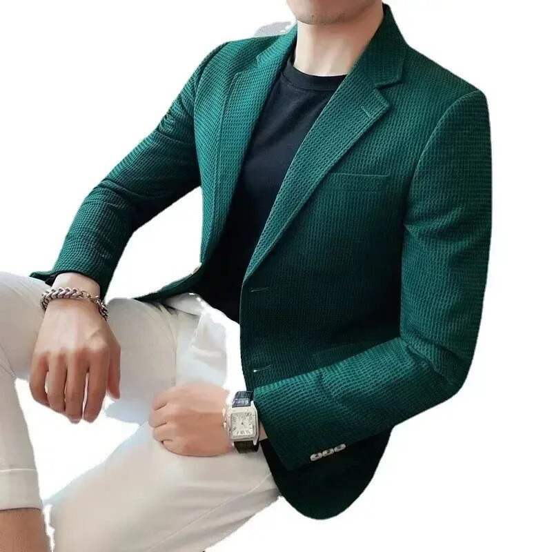 Vaffle jakna Muški sako zrelog stila Ležeran kroj Trendy jakna u korejskom stilu Jednobojna modna poslovna jakna Top