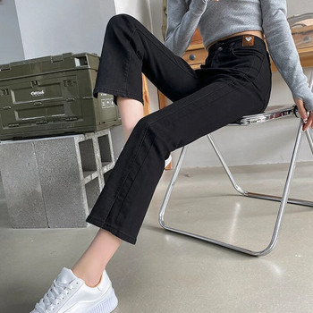 Ψηλή μέση με σπαστό μέχρι τον αστράγαλο Flare τζιν Γυναικεία κορεάτικη μόδα Stretch Vaqueros Άνοιξη Φθινόπωρο παντελόνι καμπάνα Mom Jeans Streetwear