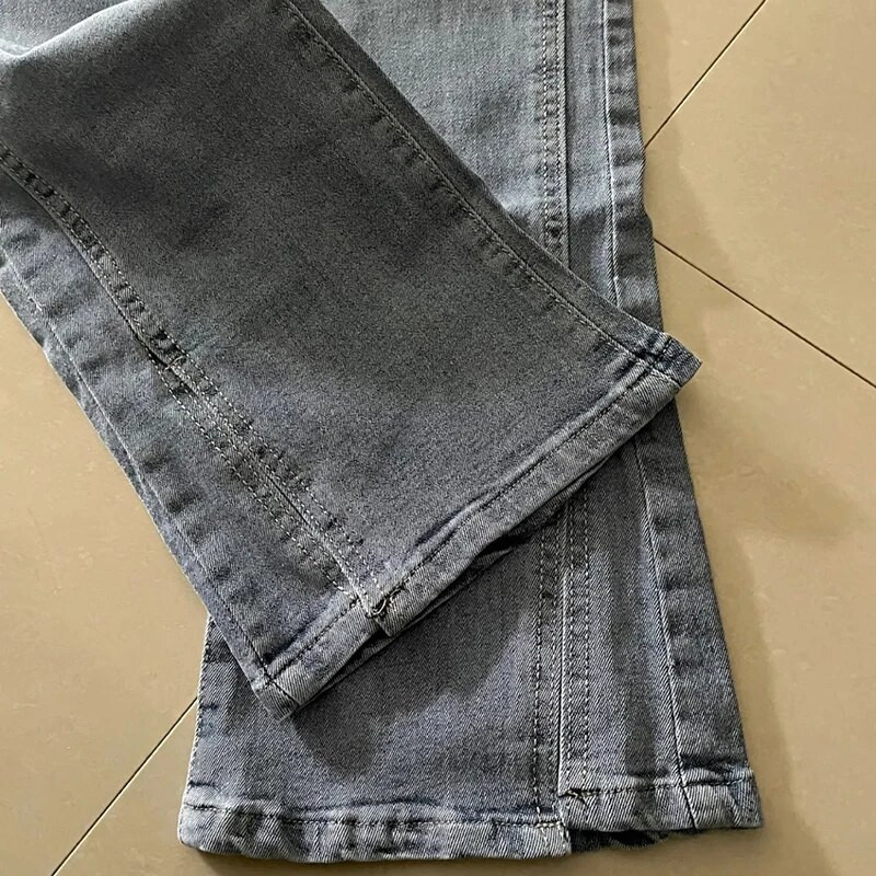 Visoko strukane široke traperice do gležnja Ženske korejske modne rastezljive Vaqueros Proljeće Jesen Zvonarice Mom Jeans Streetwear