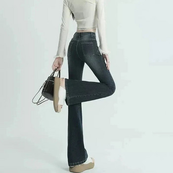 Streetwear Дамски кльощави дънки с висока талия Пролет Есен Корейски дизайн Ретро камбанки Vaqueros Skinny Stretch Корейски дънков панталон