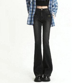 Streetwear ψηλόμεσο γυναικείο τζιν Flare Ανοιξιάτικο φθινόπωρο Κορεατικό σχέδιο ρετρό παντελόνι καμπάνα Vaqueros Skinny Stretch Κορεάτικο τζιν παντελόνι