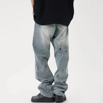 Ανοιχτό μπλε τζιν Ανδρικό Y2K Do Old Wash Παντελόνι με ίσιο πόδι Παντελόνι με κουμπιά-τσέπε Loose Fashion A156