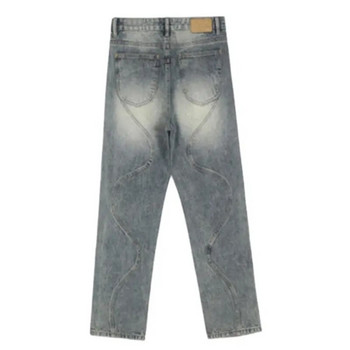 Светло сини дънки Мъжки Y2K Do Old Wash Панталони с прави крачоли Панталони с копчета и джобове Свободни модни панталони A156