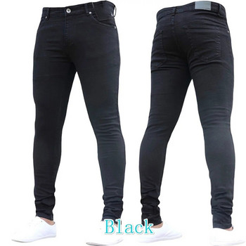 Тесни дънки с еластична талия Мъжки черни ежедневни улични панталони Jogger Мъжки дънки High Street Slim Fit Мъжки модни дънкови панталони