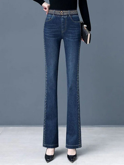 Bočne pruge visokog struka Skinny Flare Jeans Ženske korejske rastezljive traper hlače velike veličine 4xl Ulična odjeća do gležnja Kot Pantolon