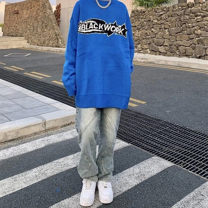 Blugi largi pentru bărbați, drepți, marca de modă, cu picioare largi, pantaloni cargo largi, retro, hip hop, pentru bărbați, pantaloni din denim