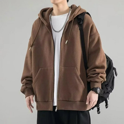 2024 American Heavyweight Basic Color Solid Cardigan Hanorac pentru bărbați Tide largi Marime mare Hanorac pentru bărbați cu glugă Jachetă 5xl