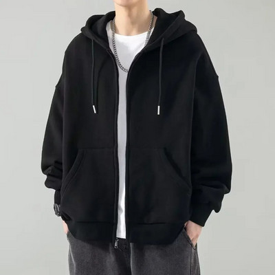 2024 American Heavyweight Basic Color Solid Cardigan Hanorac pentru bărbați Tide largi Marime mare Hanorac pentru bărbați cu glugă Jachetă 5xl