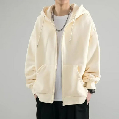 2024 American Heavyweight Basic Color Solid Cardigan Hanorac pentru bărbați Tide largi Marime mare Hanorac pentru bărbați cu glugă Jachetă 5xl