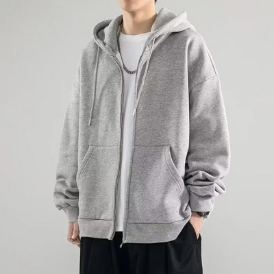 2024 American Heavyweight Basic Color Solid Cardigan Hanorac pentru bărbați Tide largi Marime mare Hanorac pentru bărbați cu glugă Jachetă 5xl