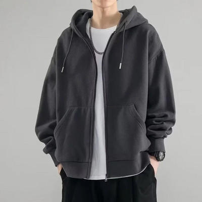 2024 American Heavyweight Basic Color Solid Cardigan Hanorac pentru bărbați Tide largi Marime mare Hanorac pentru bărbați cu glugă Jachetă 5xl