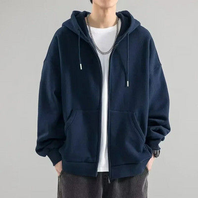 2024 American Heavyweight Basic Color Solid Cardigan Hanorac pentru bărbați Tide largi Marime mare Hanorac pentru bărbați cu glugă Jachetă 5xl