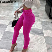 FAGADOER Fashion Solid Elasticity Ceruza Farmer nadrág Női Magas derekú gombos Farmer Leggings Tavaszi új minőségi cowboy alsó