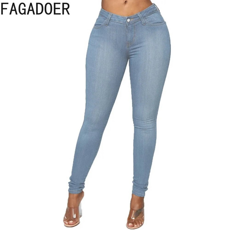 FAGADOER Fashion Solid Elasticity Ceruza Farmer nadrág Női Magas derekú gombos Farmer Leggings Tavaszi új minőségi cowboy alsó