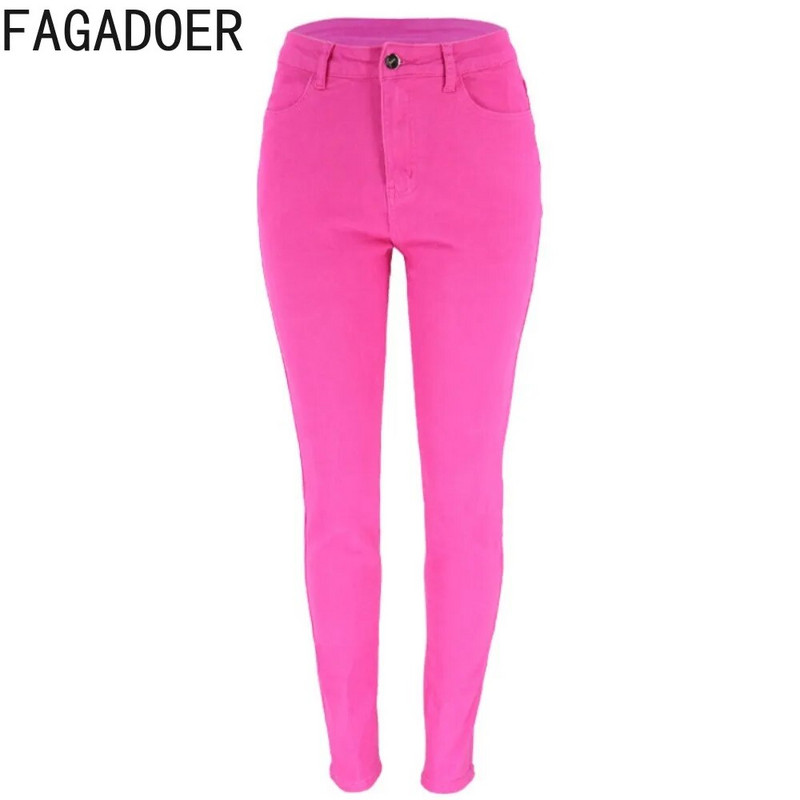 FAGADOER Fashion Solid Elasticity Ceruza Farmer nadrág Női Magas derekú gombos Farmer Leggings Tavaszi új minőségi cowboy alsó