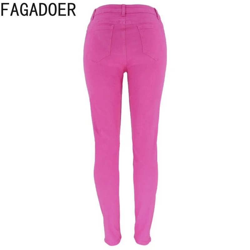 FAGADOER Fashion Solid Elasticity Ceruza Farmer nadrág Női Magas derekú gombos Farmer Leggings Tavaszi új minőségi cowboy alsó