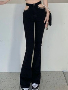 Flare Jeans Ženske Izdubljeni lanac Ulična odjeća Hotsweet Proljetna Visoka struka Cool Moda Ulzzang Višeslojna Jednostavna Ležerna Ženska Novo