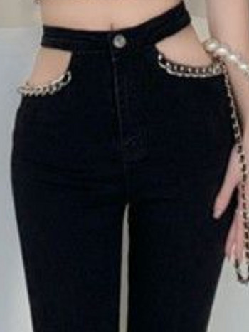 Flare Jeans Γυναικεία Hollow Out Chain Streetwear Hotsweet Spring High Waist Cool μόδα Ulzzang All-match Simple Casual Γυναικεία Νέα