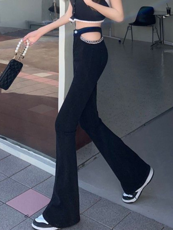 Flare Jeans Ženske Izdubljeni lanac Ulična odjeća Hotsweet Proljetna Visoka struka Cool Moda Ulzzang Višeslojna Jednostavna Ležerna Ženska Novo