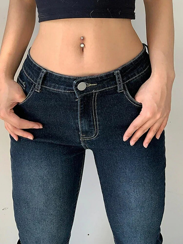 Kalevest Y2K High Street traperice niskog struka Plave ženske hlače Bootcut džepovi Traperice Streetwear Traperice niskog struka Hlače širokih nogavica