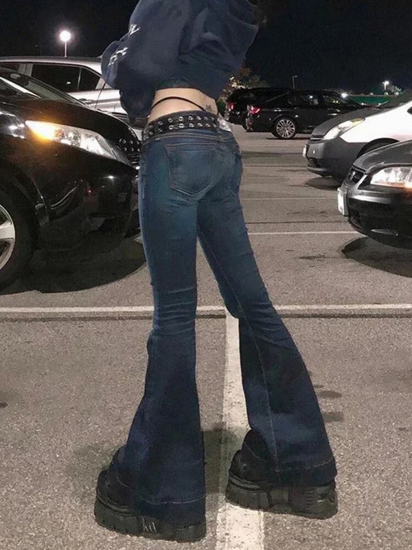 Kalevest Y2K High Street traperice niskog struka Plave ženske hlače Bootcut džepovi Traperice Streetwear Traperice niskog struka Hlače širokih nogavica