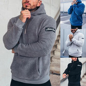 Iarnă Fuzzy Fleece Hanorace calde Hanorace Bărbați Ocazional de pluș cu mâneci lungi Pulover Shaggy cu glugă cu buzunar Îmbrăcăminte de exterior