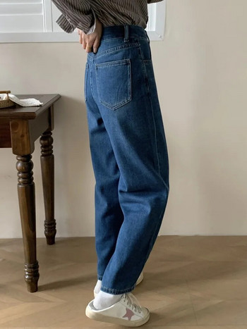 GUUZYUVIZ Сини широки дънкови харем панталони Дамски корейски модни ежедневни широки дънки Viantge 2024 Нови панталони с висока талия