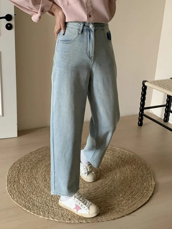 GUUZYUVIZ Plave široke traper harem hlače Ženske korejske modne ležerne Viantge široke traperice 2024. Nove hlače visokog struka