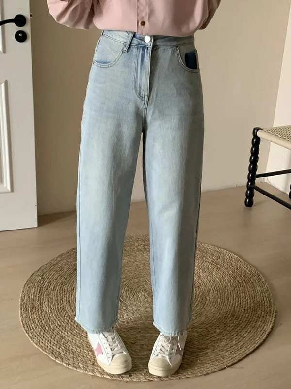 GUUZYUVIZ Plave široke traper harem hlače Ženske korejske modne ležerne Viantge široke traperice 2024. Nove hlače visokog struka