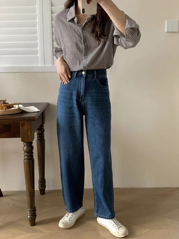 GUUZYUVIZ Plave široke traper harem hlače Ženske korejske modne ležerne Viantge široke traperice 2024. Nove hlače visokog struka