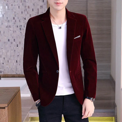 Novo muško zlatno baršunasto ležerno usko odijelo 2023. Zgodno modno odijelo za mlade