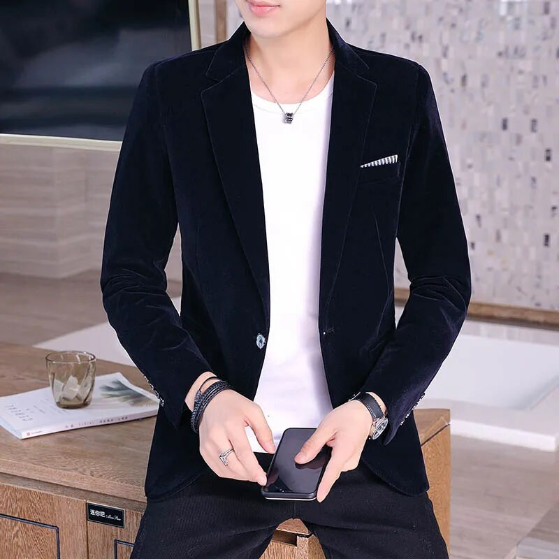 Novo muško zlatno baršunasto ležerno usko odijelo 2023. Zgodno modno odijelo za mlade