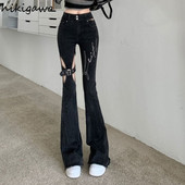 Harajuku traperice za žene Seksi izdubljene korejske široke hlače 2023. Novi donji dio visokog struka s vezom Moda Y2k Pantalon Femme