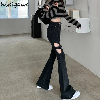 Harajuku τζιν για γυναίκες Σέξι κορεάτικο παντελόνι Flare 2023 Νέο πάτο με ψηλόμεσο κέντημα μόδα Y2k Pantalon Femme