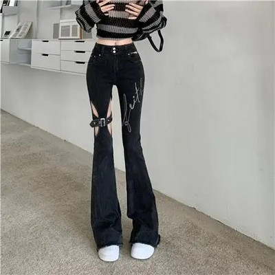 Harajuku traperice za žene Seksi izdubljene korejske široke hlače 2023. Novi donji dio visokog struka s vezom Moda Y2k Pantalon Femme