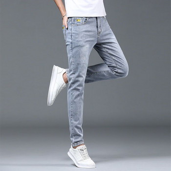 Нова мода Harajuku Пролет Есен Луксозна марка Ежедневни дрехи в корейски стил Сини деним Стилни дизайнерски тънки мъжки дънкови панталони