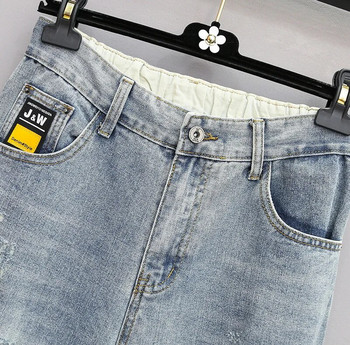 Широки дънки Дамски дънки с висока талия Големи размери Скъсани дънки за дамски дънкови панталони XL-6XL