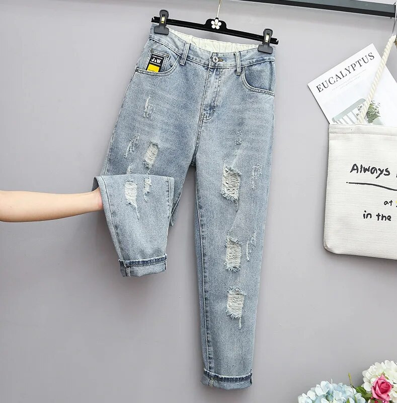 Blugi largi de femeie cu talie înaltă Blugi de femei de dimensiuni mari Blugi rupti pentru femei XL-6XL pantaloni denim