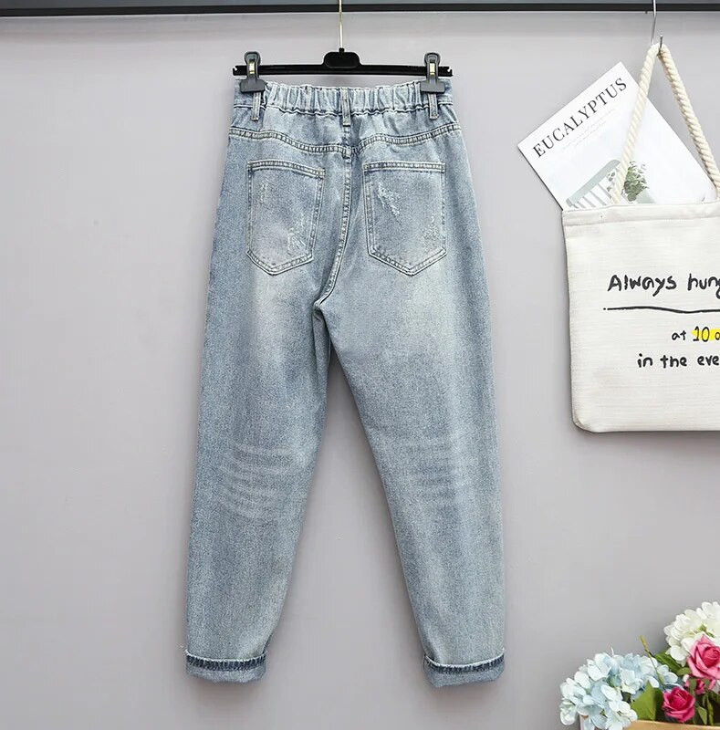 Blugi largi de femeie cu talie înaltă Blugi de femei de dimensiuni mari Blugi rupti pentru femei XL-6XL pantaloni denim
