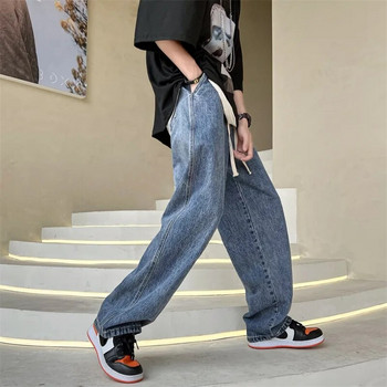 Неутрални семпли плътни дълги дънки Мъжки корейски стил Мода High Street Свободни ежедневни дънкови панталони Мъжки Daliy Универсални панталони