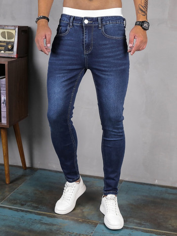Μόδα κλασικό μπλε τζιν παντελόνι για άνδρες Casual στενό βαμβακερό ελαστικό παντελόνι χιπ χοπ τζιν Ανδρικό παντελόνι τζόκινγκ 2023
