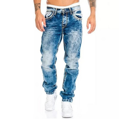 Férfi Farmer Márkák Straight Stretch Slim Jean Homme Pantalones Hombre Alkalmi nadrágok Farmer nadrágok Baggy Jeans Fekete Kék