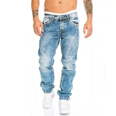 Férfi Farmer Márkák Straight Stretch Slim Jean Homme Pantalones Hombre Alkalmi nadrágok Farmer nadrágok Baggy Jeans Fekete Kék